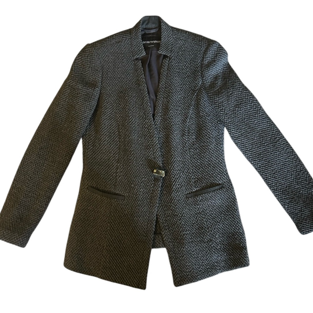 Emporio Armani Black & Gray Herringbone Blazer